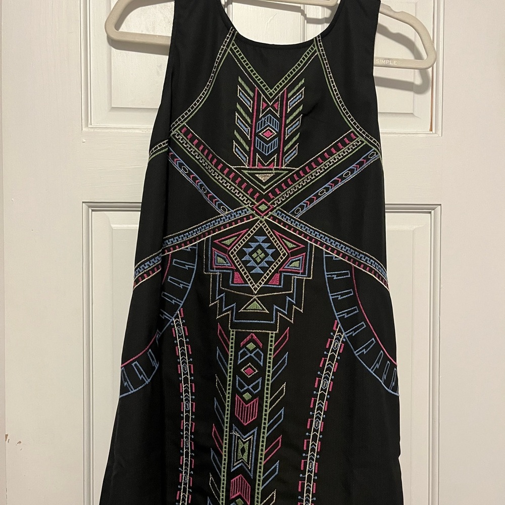 Flying Tomato Black Dress with Colorful Geometric Design